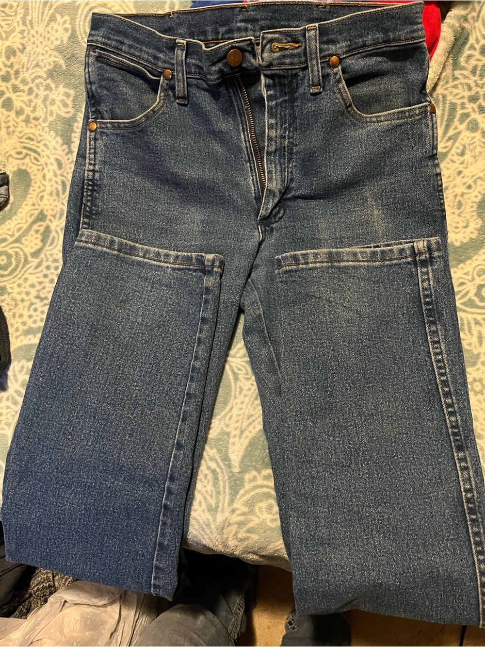 Wrangler Men's Dark Blue Bootcut Jeans with Knee Panels